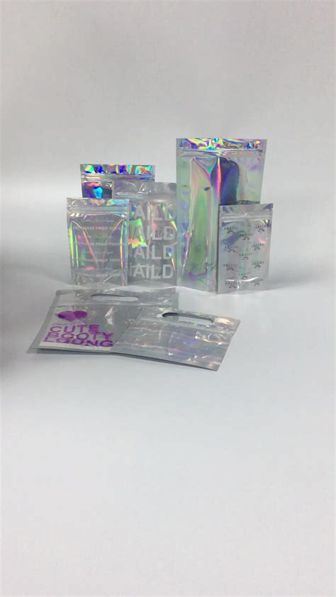 Mylar Logo Digital Printed Bag Holographic Pouches With Clear Front