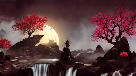 Japan Samurai Sakura Wallpaper 1366x768 Wxga