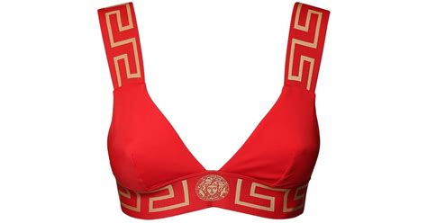 Versace Synthetic Greca Triangle Bikini Top In Red Lyst