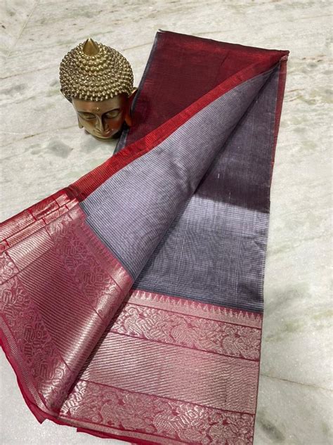 Mangalagiri Pure Pattu By Cotton Kanchi Border Plain Pattu Sarees