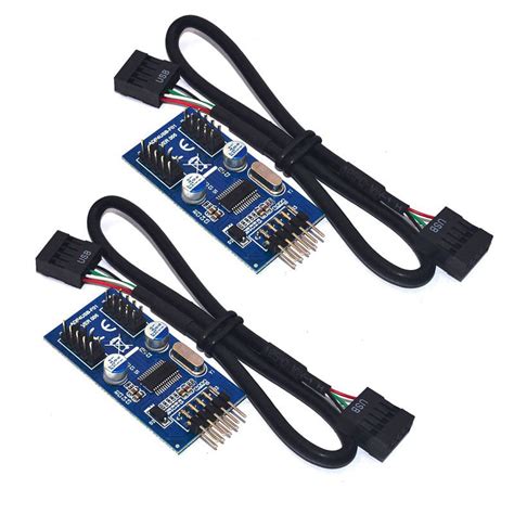 2X Motherboard 9Pin USB Header to 2 Male Adapter Card USB2.0 9Pin to