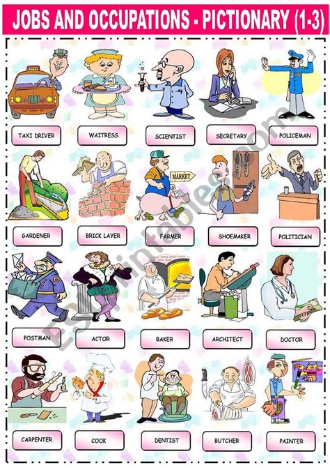 Jobs Occupations Professions Pictionary Poster Vocabulary Worksheet 1 F70