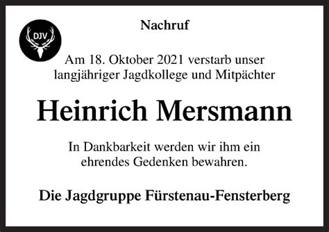 Traueranzeigen Von Heinrich Mersmann Noz Trauerportal