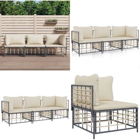 Tlg Garten Lounge Set Mit Kissen Anthrazit Poly Rattan Garten