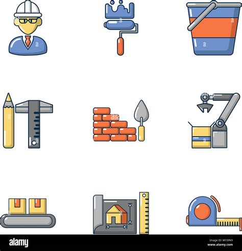 Ingeniería Civil conjunto de iconos de estilo de dibujos animados