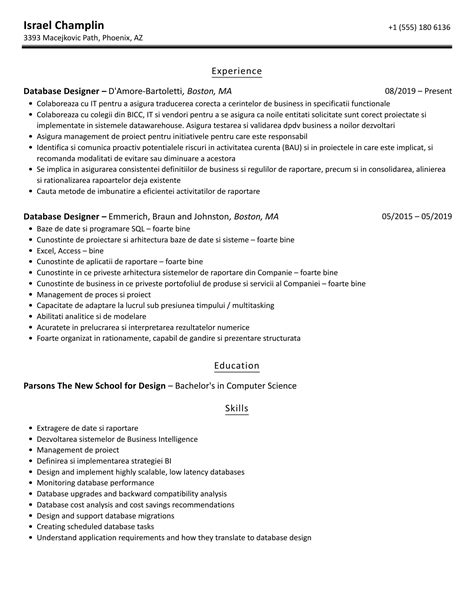 Database Designer Resume Samples | Velvet Jobs