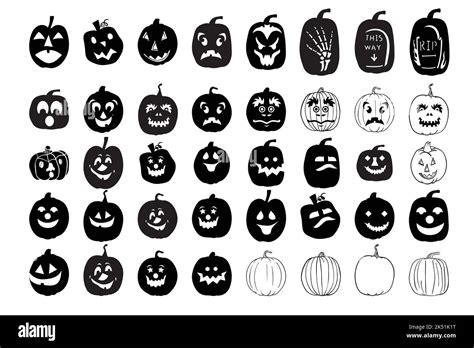 Halloween Pumpkins Silhouette Set With Various Expressions The