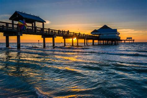 Fishing Pier In The Gulf Of Mexico At Sunset Clearwater Beach Stock