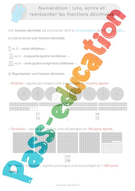 Lire écrire Et Représenter Les Fractions Décimales Leçon Pour Le Cm1 Cm2 Pdf à Imprimer