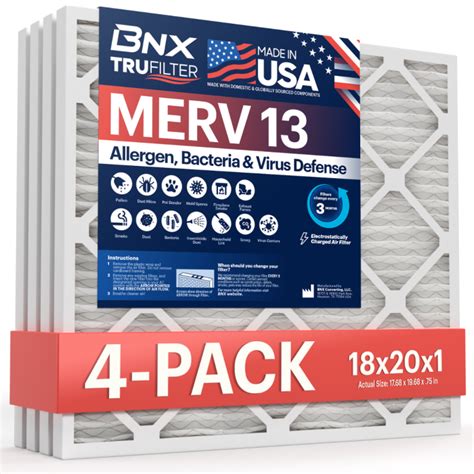 Bnx Trufilter 18x20x1 Air Filter Merv 13 4 Pack Made In Usa