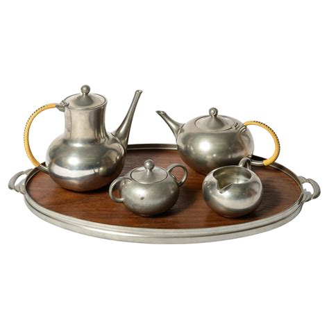 Five Pieces Mid Century Modern Tea Coffee Set By Royal Holland Pewter