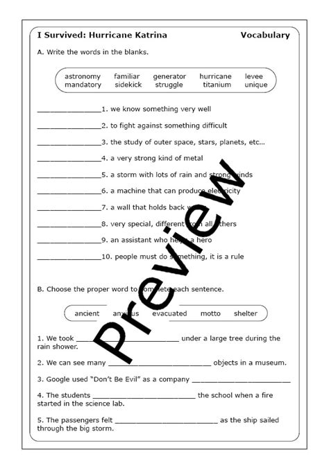 Lauren Tarshis I Survived Hurricane Katrina Worksheets Made