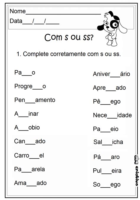 Exercícios Com S Ou Ss Com Gabarito - Atividades com s ou ss – Artofit