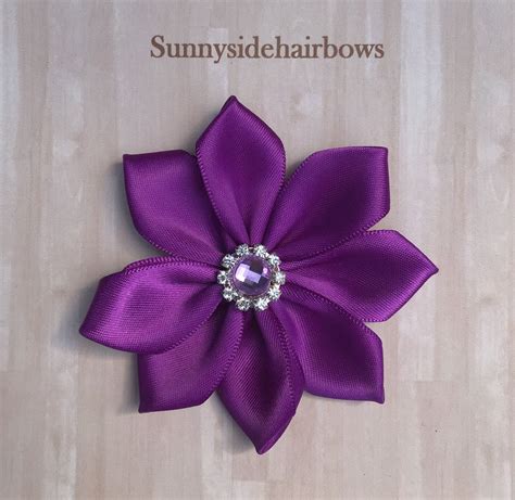 Purple Flower Bow 3 Inch Purple Bow Purple Hair Bow Clip Etsy Purple