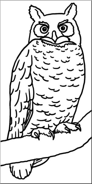 Clip Art Great Horned Owl Bandw Abcteach