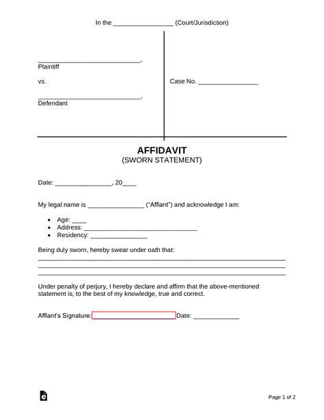 Free Blank Affidavit Template Sworn Statement PDF Word EForms