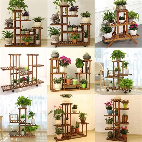 Bamboo Wooden Plant Stand Indoor Outdoor Garden Planter Flower Pot