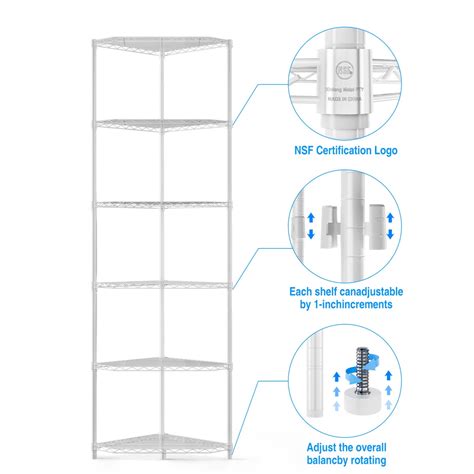 Miekor Furniture 6 Tier Shelf Corner Wire Shelf Rack Pentagonal Shelves