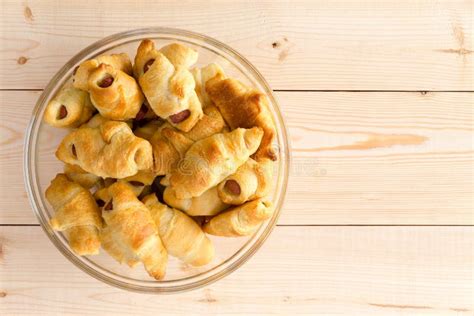 Glass Plate Heaped with Fresh Hot Dog Croissants Stock Photo - Image of ...