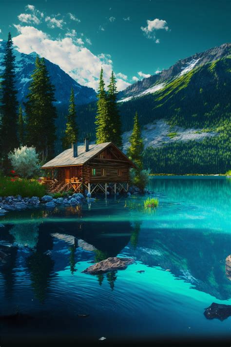 Lake Cabin in the Mountains, Digital Art, Download, Wallpaper, Print ...