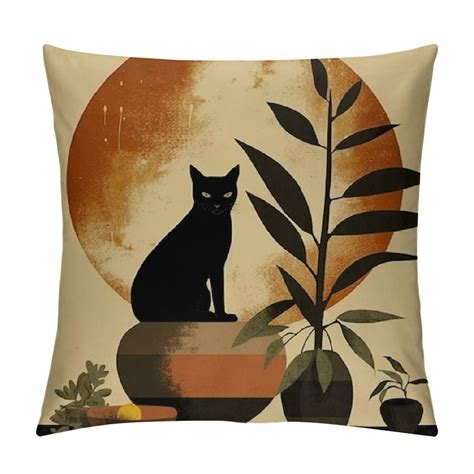 GOSMITH Boho Abstract Cat Plant Sunset Decorative Throw Pillow Covers