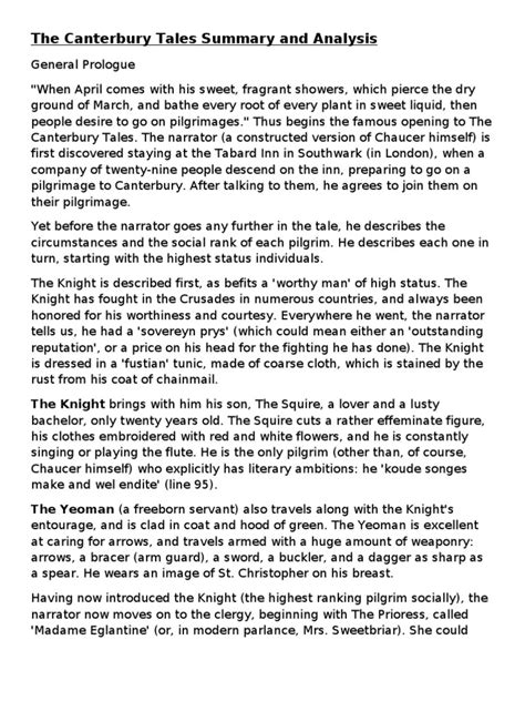 The Canterbury Tales Summary And Analysis The Canterbury Tales