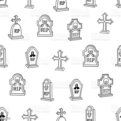 Halloween Seamless Pattern With Tombstone Stock Illustration Download Image Now Art Black