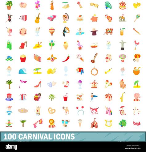 Carnival Icons Set In Cartoon Style For Any Design Vector