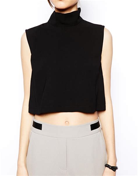 Lyst Asos High Neck Sleeveless Crop Top In Blue