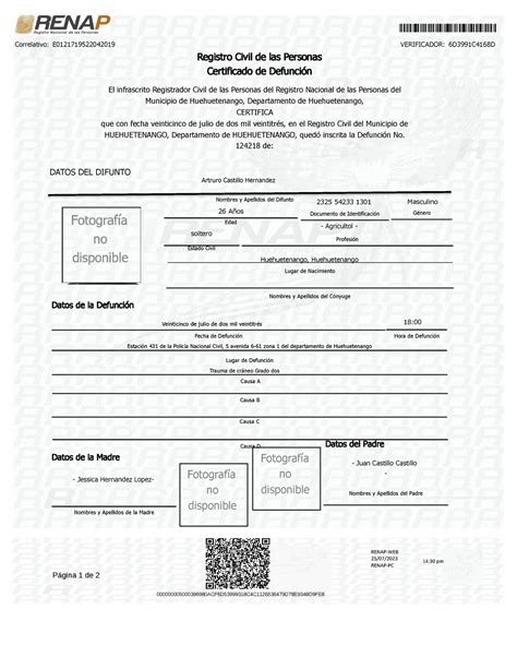 Certificado Defunción Página 1 De 2 Renap Web 25 07 Renap Pc 14 30