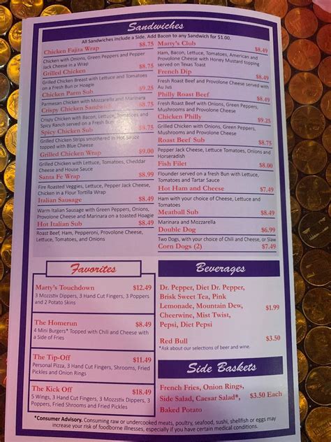 Menu at Marty’s Pub & Grill, Statesville