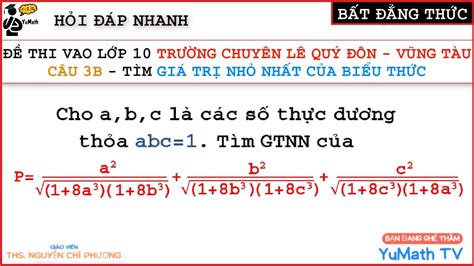 Toán 9 Câu 3b Đề thi vào lớp 10 chuyên Lê Quý Đôn Vũng Tàu 2023