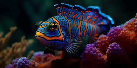 Un Pez Colorido Con Rayas Azules Y Naranjas Se Encuentra En Un Arrecife