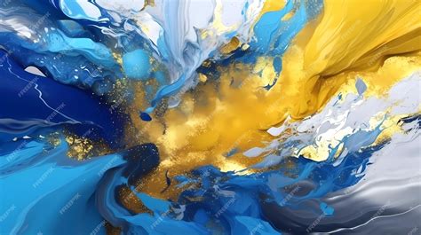 Premium AI Image | A painting of blue and yellow paint with a yellow ...