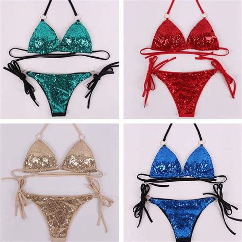 Sexy Sequins Bikini Set Halter Swimsuit Bikinis Set