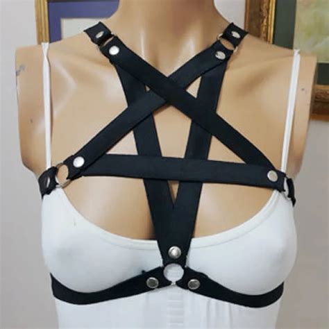 Sexy Schwarz Pentagramm Bondage Dessous K Rper Harness Elastische Blet