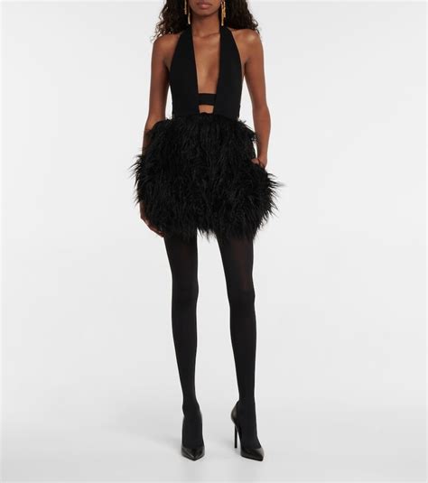 Saint Laurent Halterneck Faux Fur Minidress ShopStyle Party Dresses