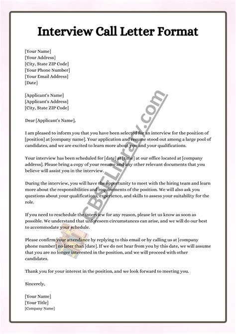 Interview Call Letter Format Interview Letter Samples How To Write