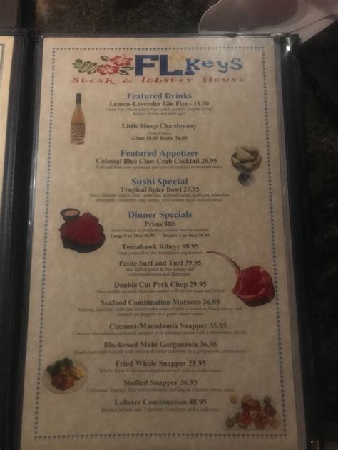 Menu At Florida Keys Steak And Lobster House Steakhouse Marathon