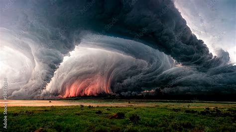 Large clouds on grasslands, thunderstorm rainstorm tornado warning weather photography Stock ...