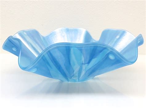 Art Source Gallery Work Detail Freeform Fluted Edge Fused Glass Bowl 500 Shades Of Blue And