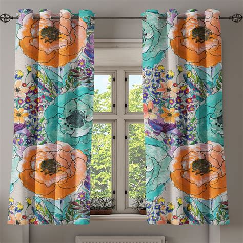 Ambesonne Nature Grommet Curtain Pastel Hand Drawn Flowers 50x63