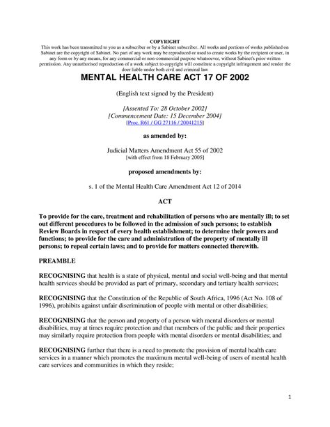 Mental Health Care Act Of Copyright This Work Has Been