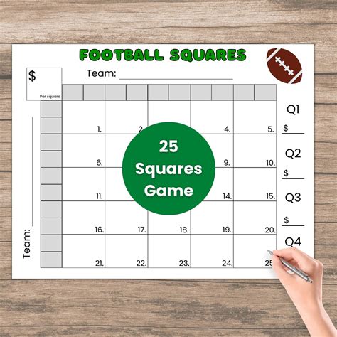 25 Squares Football Squares Game Printable, Football Fundraiser ...