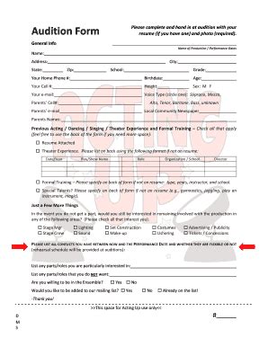 Fillable Online Audition Form Template Acting Up Fax Email Print