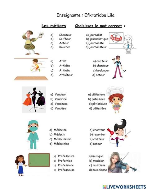 Pdf Online Worksheet Les Professions French Worksheets French