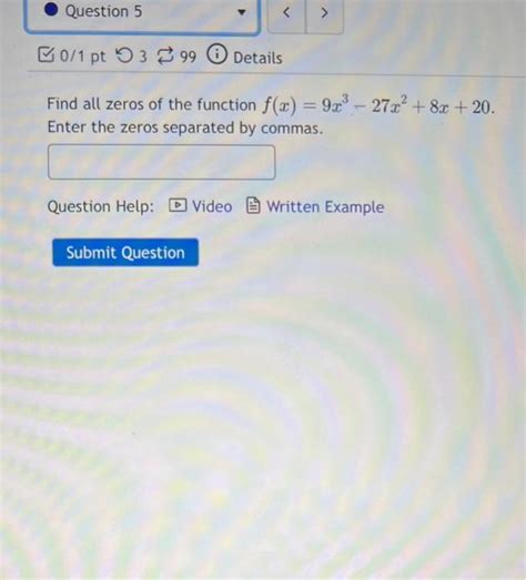 Solved Find All Zeros Of The Function Fx9x3−27x28x20