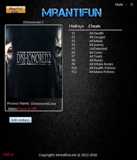 Dishonored 2 Trainer +11 v1.76 MrAntiFun - download cheats, codes, trainers