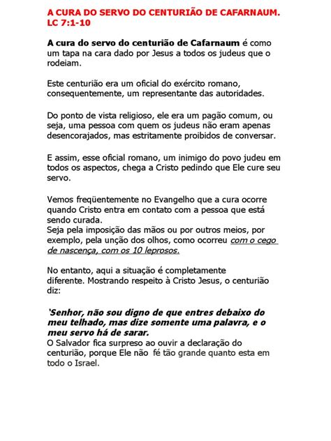 Esboço De Pregação A Cura Do Servo Do Centurião - A Cura Do Servo Do Centurião de Cafarnaum | PDF | Fé | Jesus