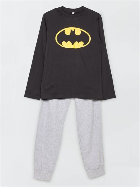 Pyjama Long Batman Pi Ces Noir Gris Kiabi